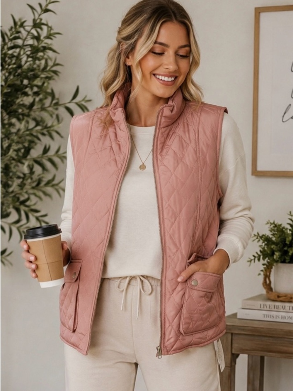 Dress Barn women’s casual Quilted Sleeveless Vest in Dusty Pink size 2X NWT